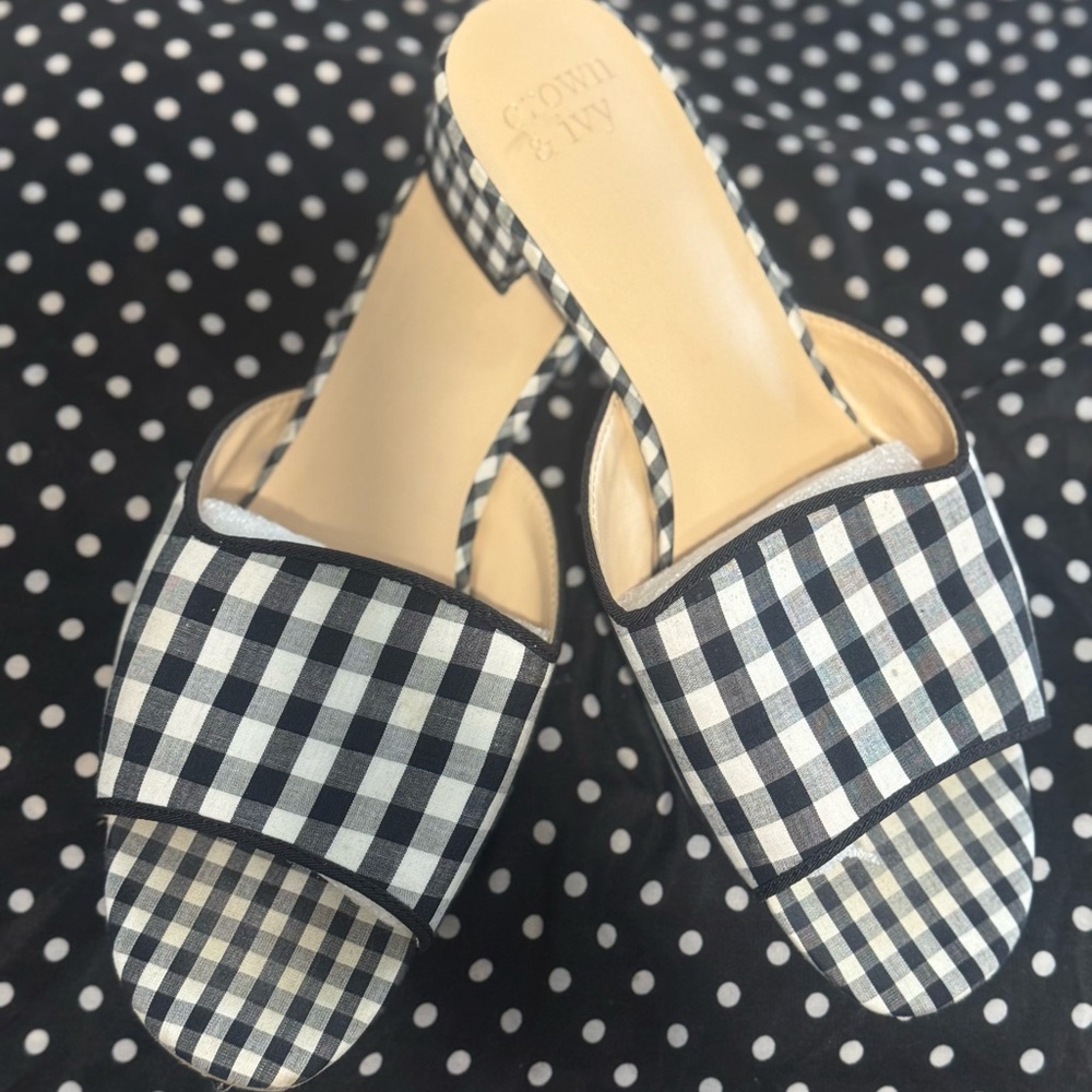 Women's Black and White Checkered Slide Sandals